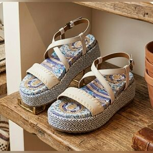 Boho Kurt Geiger Wedge Platform Espadrille Strappy Festival Vacation Sandals New